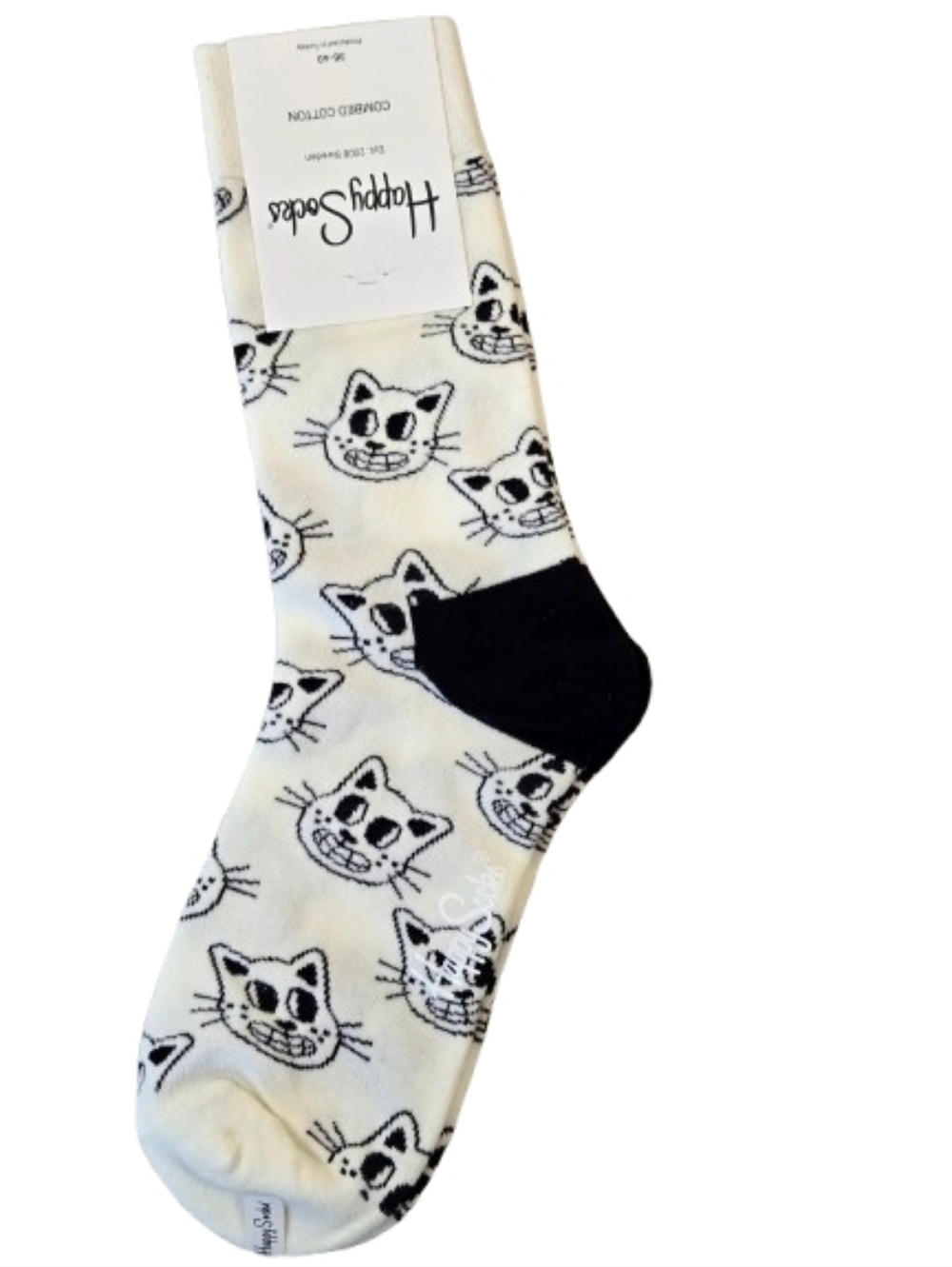 NWT Happy Socks Cat Socks Size Medium White Black